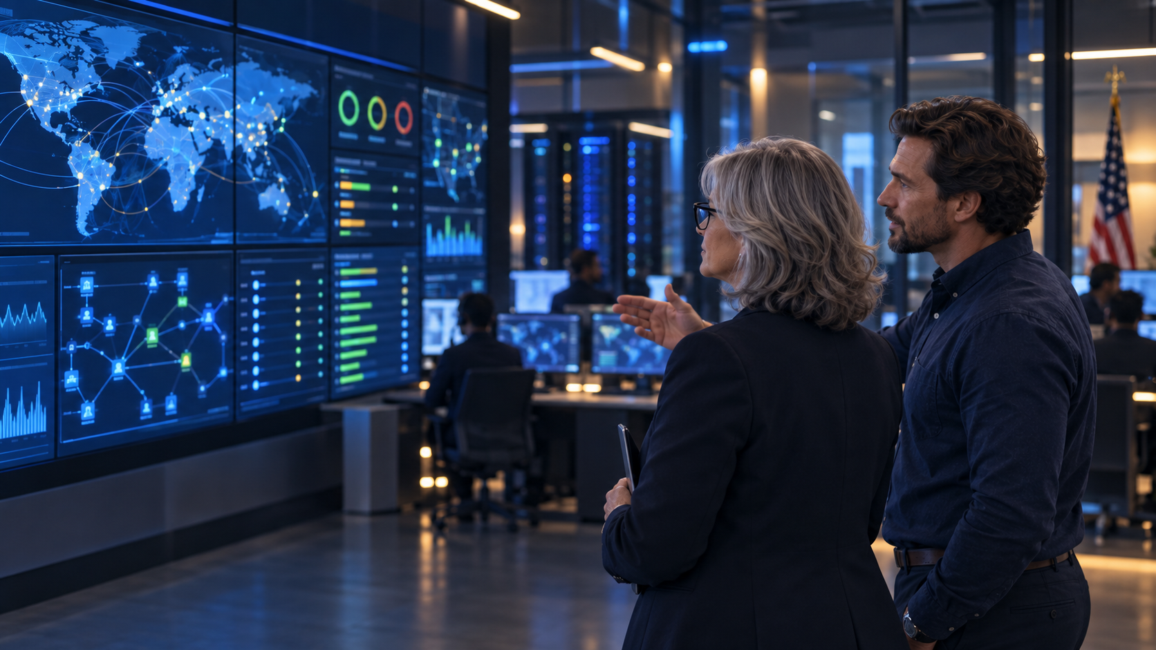Client and 22Vets representative visiting a network operations center together