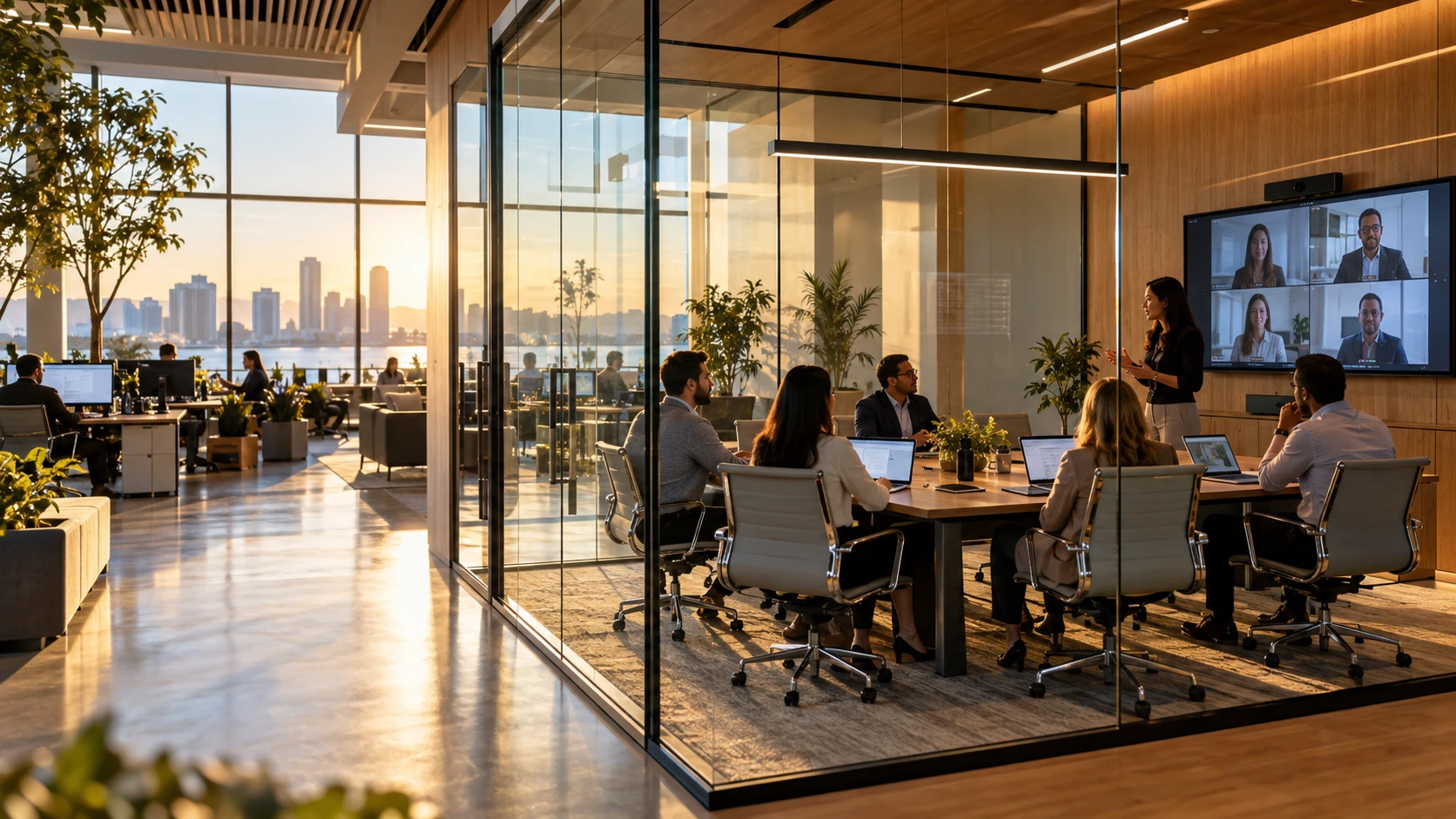 Illustrative corporate workplace and collaboration space